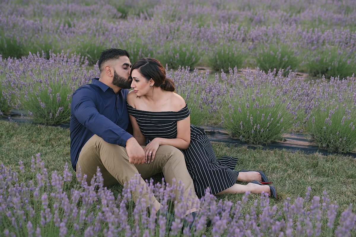 lavender field engagement photos by Strokes Photography, Bonnie Heath Winery
