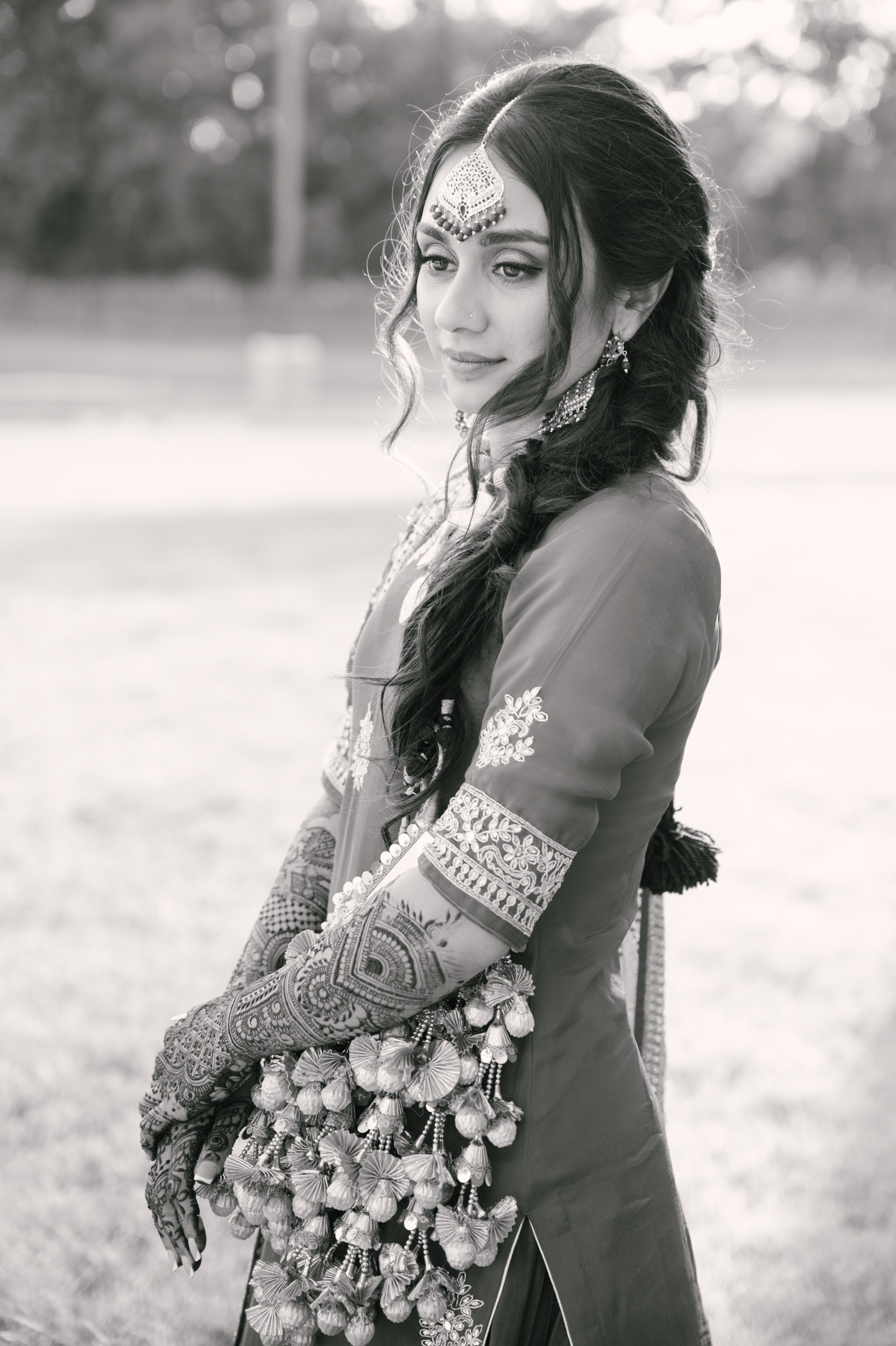 Elegant Indian bride Anita in sunset light during Sangeet celebrations
