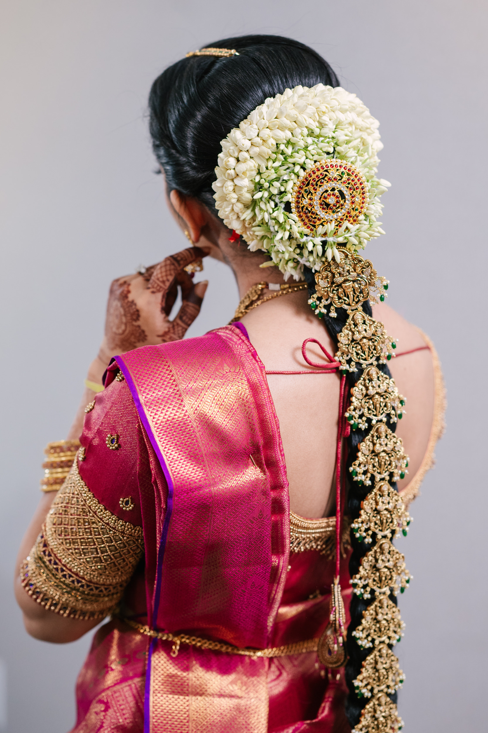 South Indian Bride getting ready at The Meridian, Farmington Hills, for her Michigan Indian Wedding. 