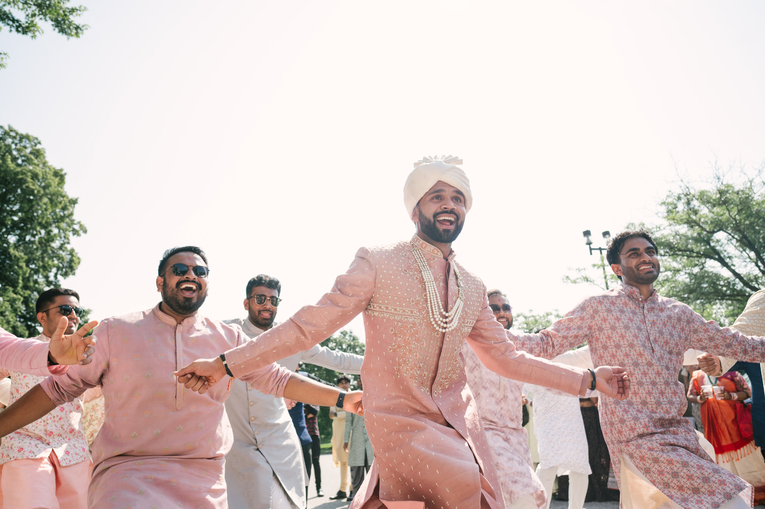 Indian wedding White Oaks Resort baraat entrance groomsmen dance